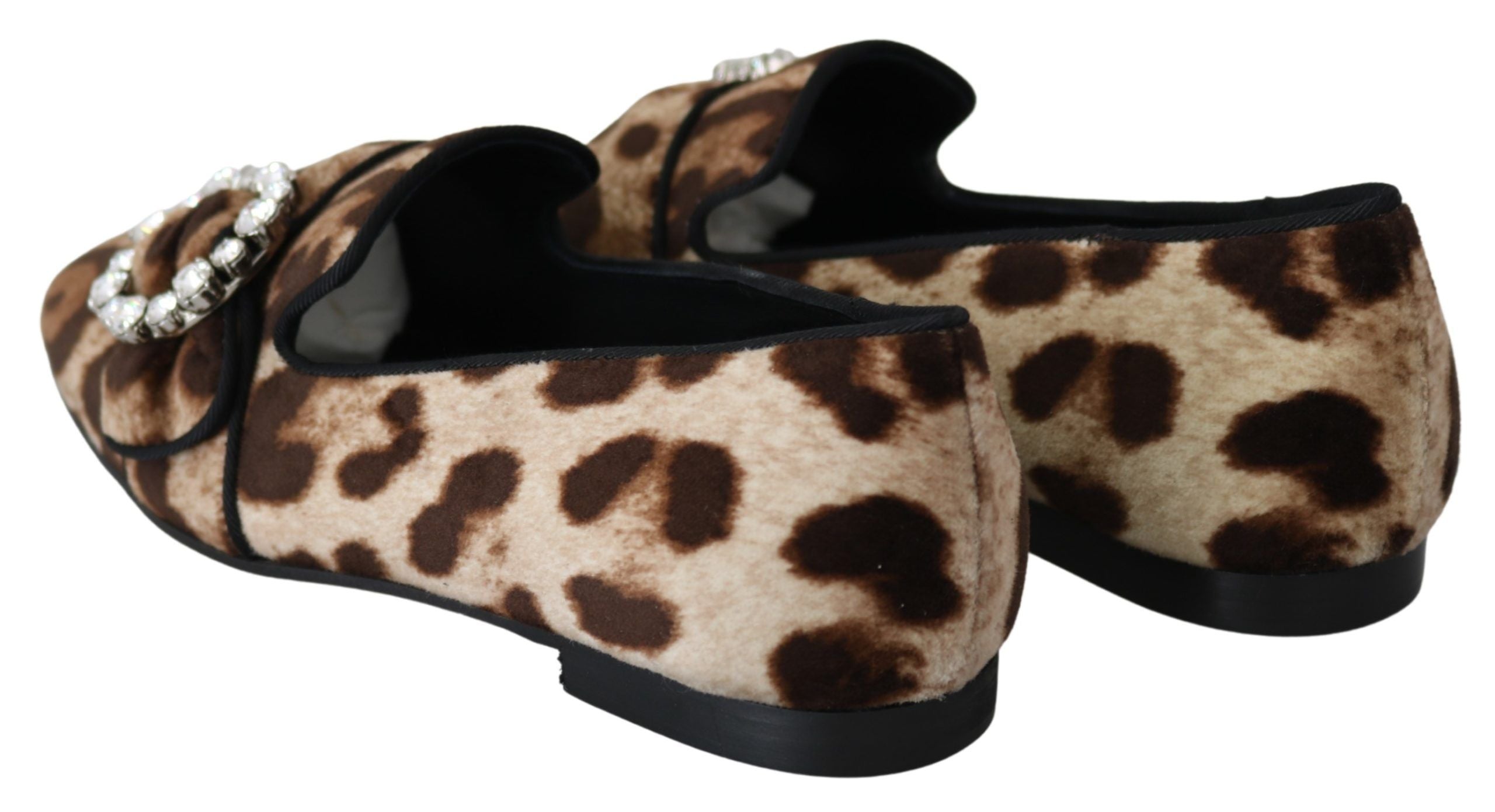 Dolce & Gabbana Braun Leopard Print Kristalle Loafers Flats Schuhe