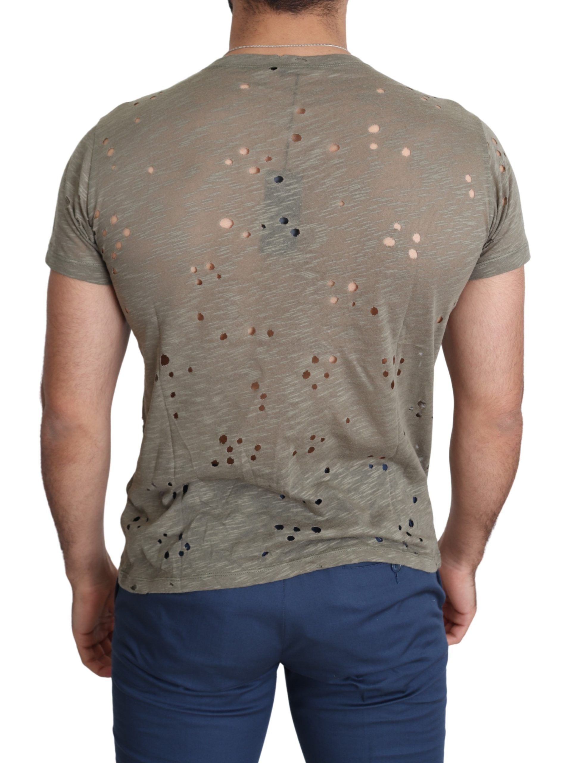 Guess Braunes Baumwoll-Stretch-T-Shirt mit Logodruck für Männer Casual Perforated T-Shirt