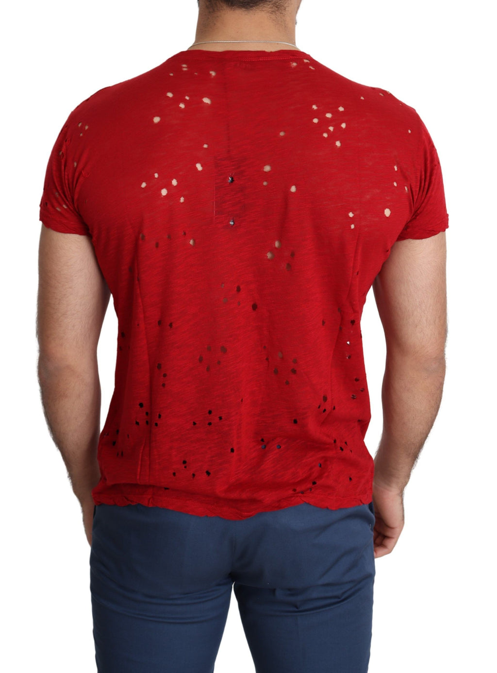 Guess Rotes Baumwoll-Logo Print Männer Casual Top Perforiertes T-Shirt