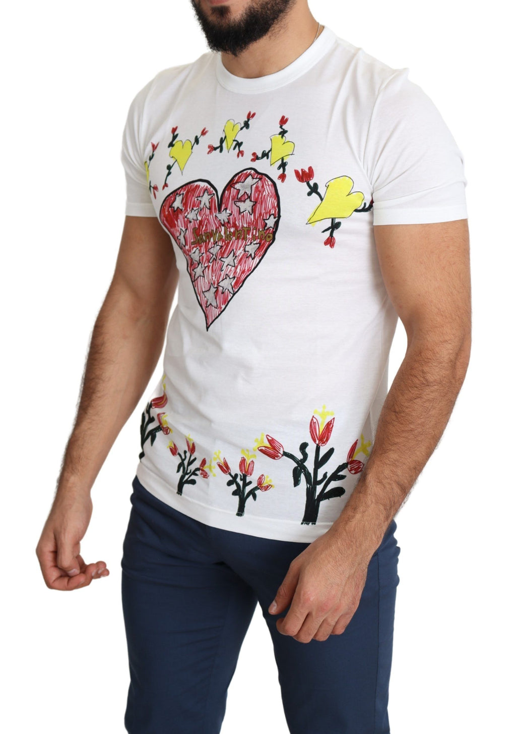 Dolce & Gabbana Weißes Saint Valentine Print T-Shirt aus Baumwolle für Männer