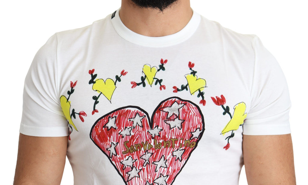 Dolce & Gabbana Weißes Saint Valentine Print T-Shirt aus Baumwolle für Männer