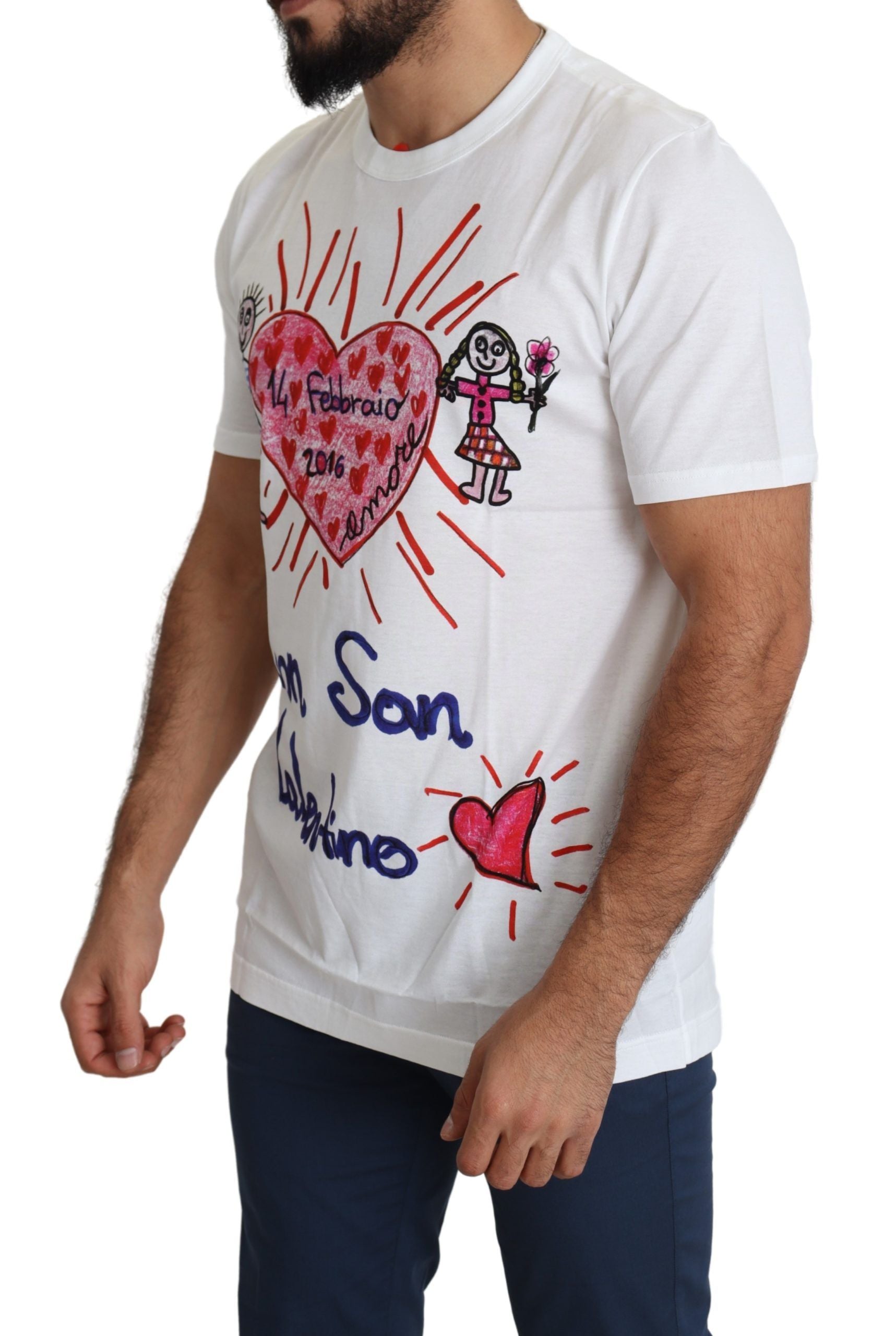 Dolce & Gabbana Weißes Saint Valentine Herzen drucken Männer-T-Shirt