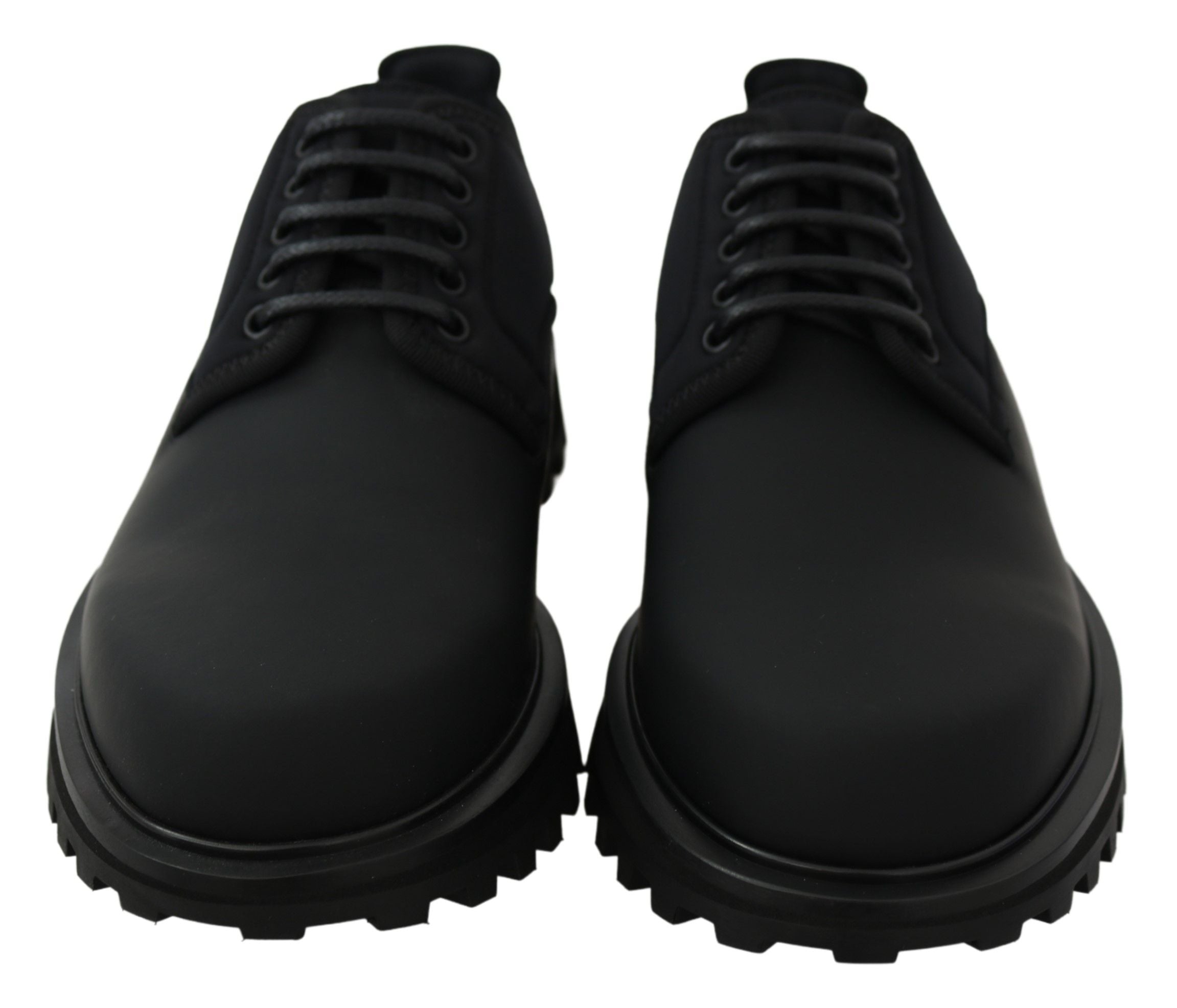 Dolce & Gabbana Schwarze gummierte Kalbsleder Chunky Derby Vulcano Schuhe