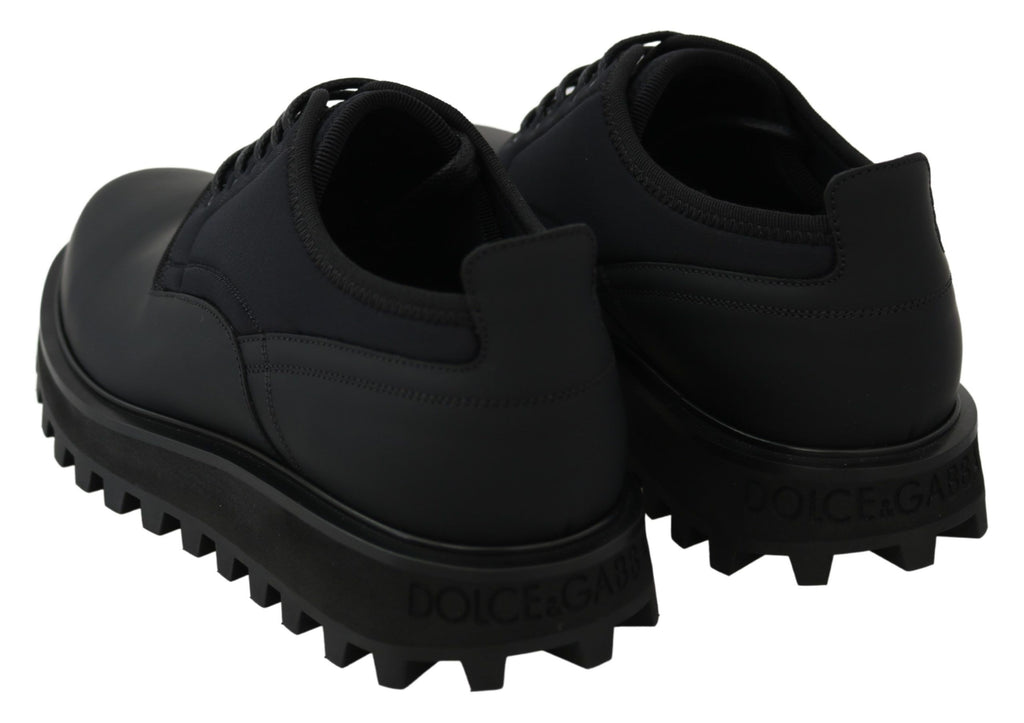 Dolce & Gabbana Schwarze gummierte Kalbsleder Chunky Derby Vulcano Schuhe