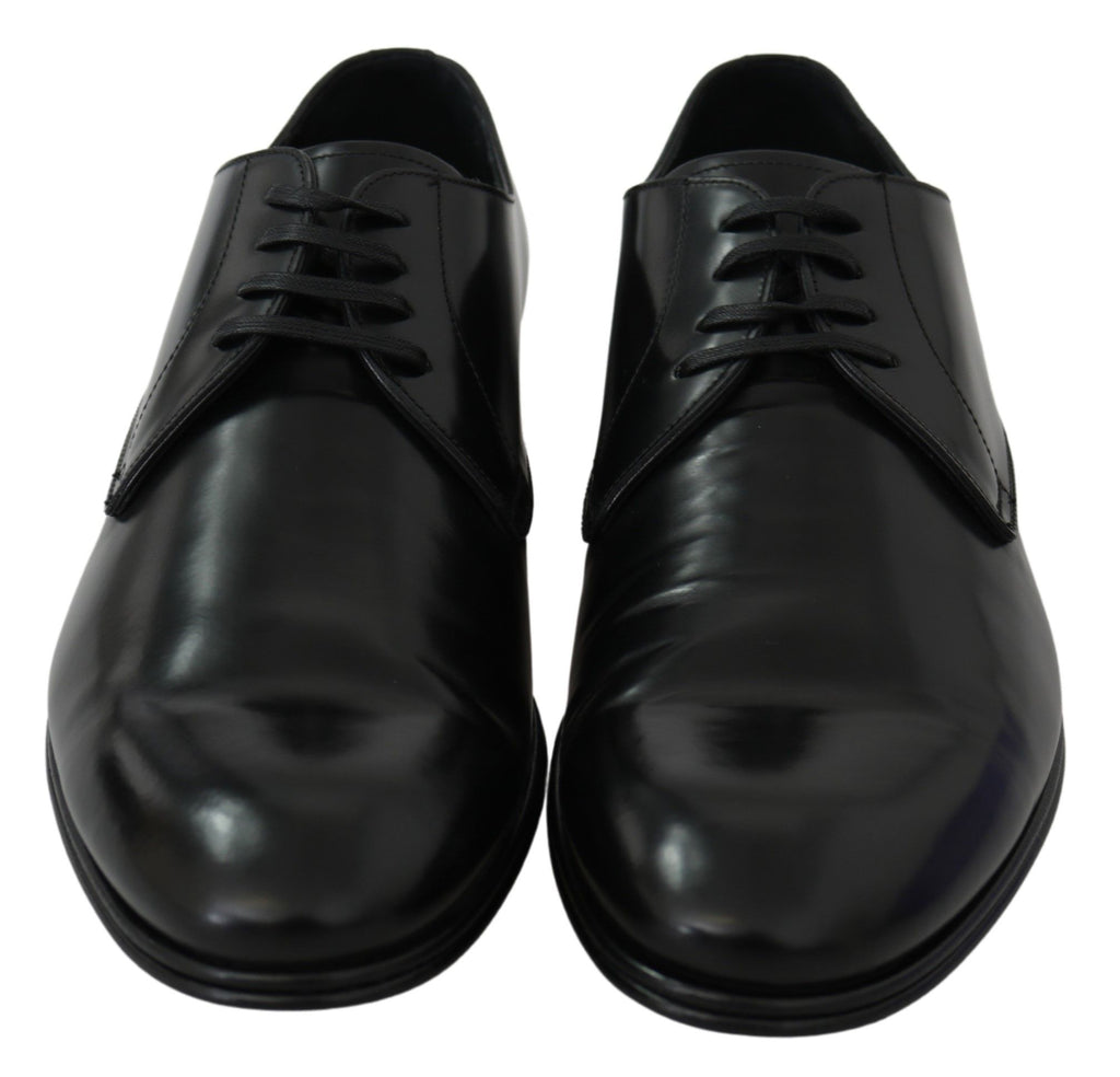 Dolce & Gabbana Derby Napoli Schwarz Leder Kleid Formelle Schuhe