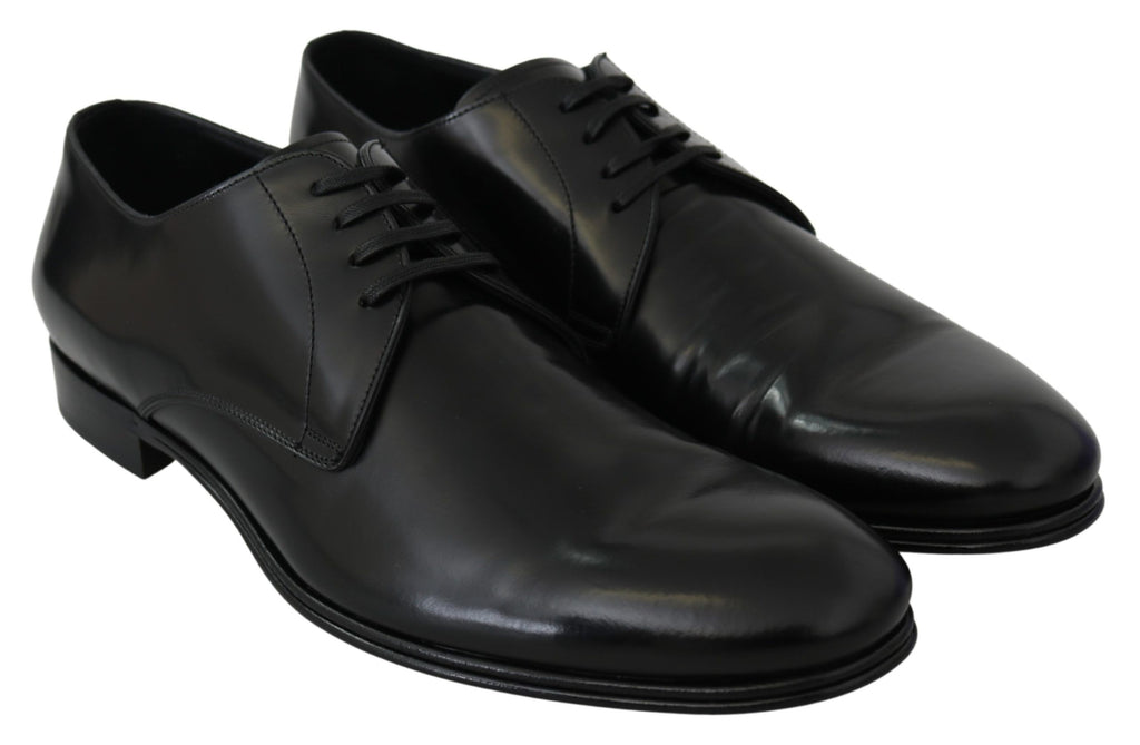 Dolce & Gabbana Derby Napoli Schwarz Leder Kleid Formelle Schuhe