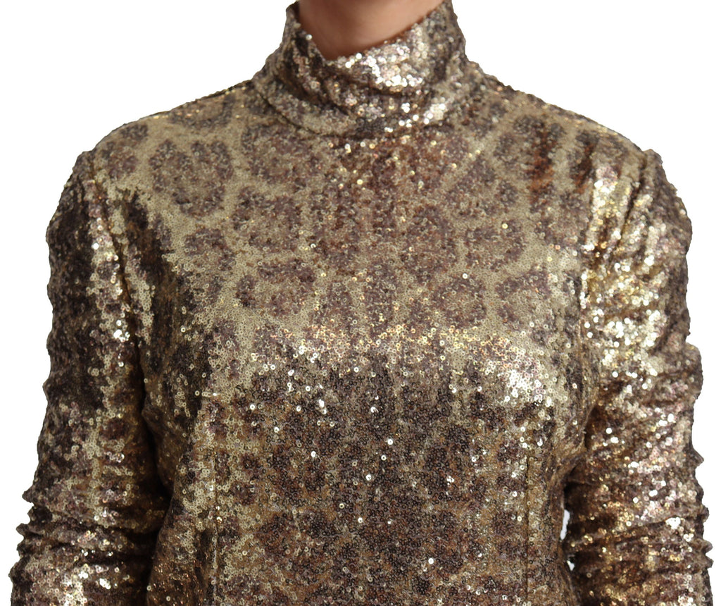 Dolce & Gabbana Brauner Leopard Fit Rollkragenpullover mit Pailletten