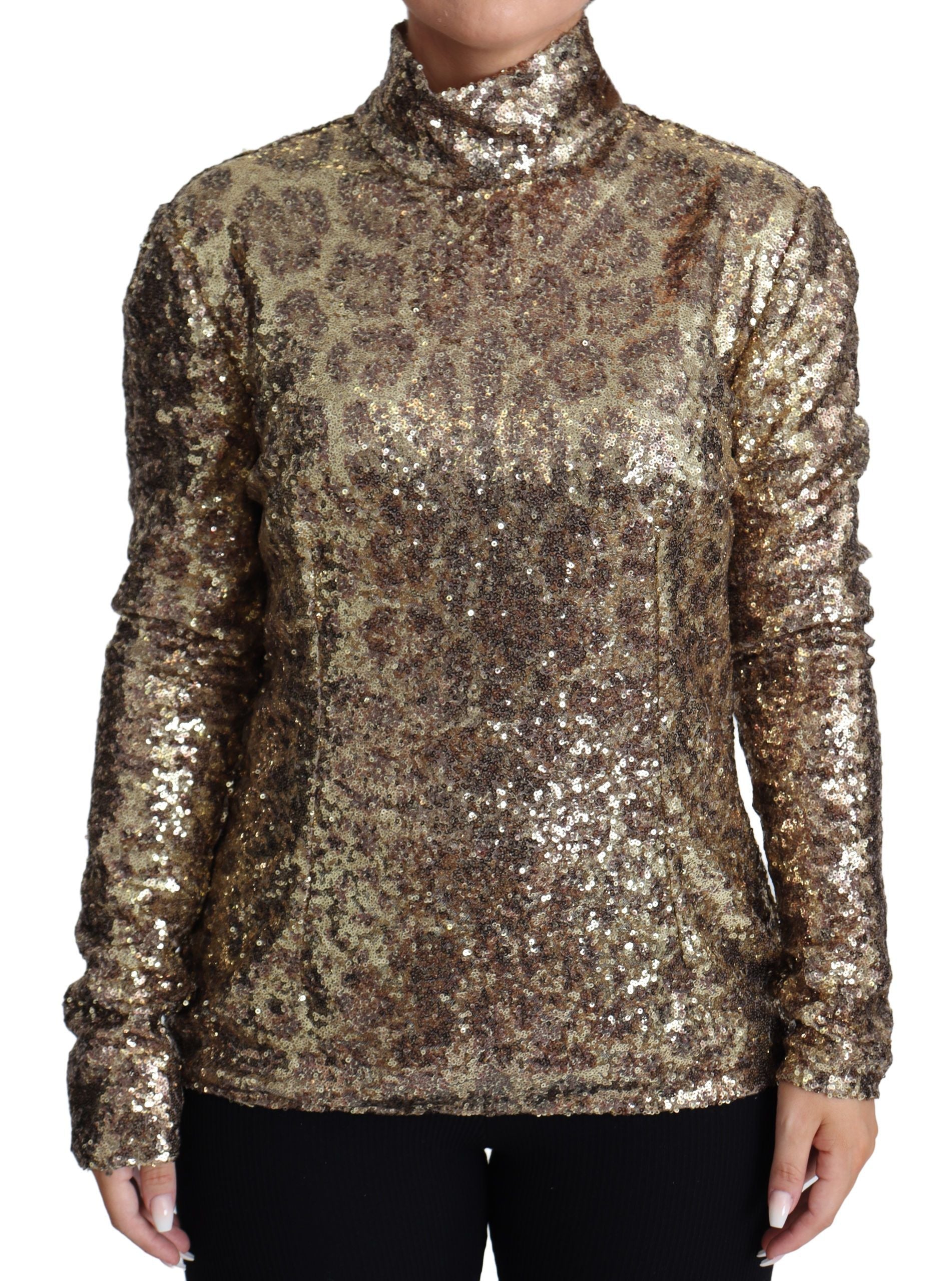 Dolce & Gabbana Brauner Leopard Fit Rollkragenpullover mit Pailletten