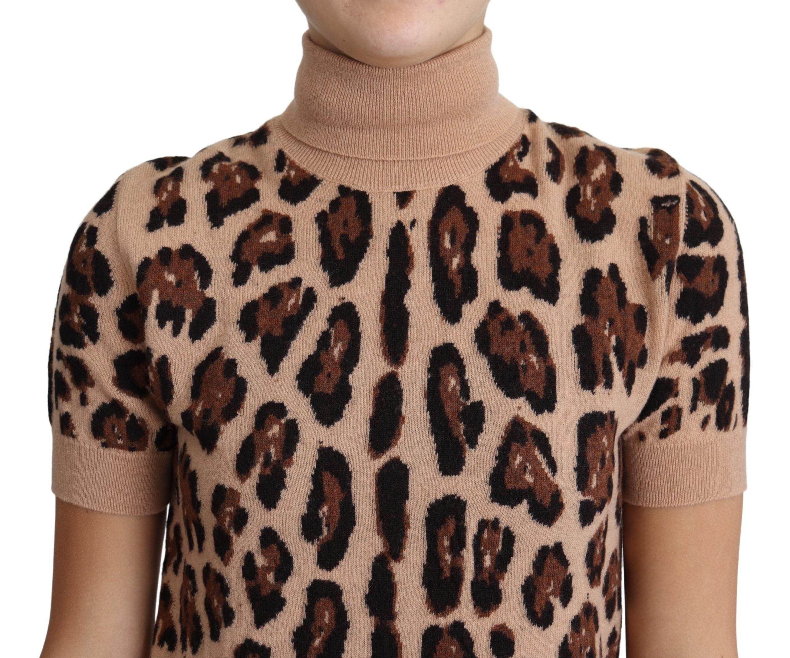 Dolce & Gabbana Beigefarbener Leopardenprint-Rollkragenpullover aus Schurwolle
