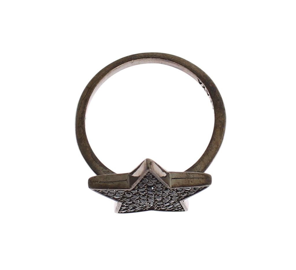 Nialaya Schwarzer CZ Stern 925 Silber Damen Ring