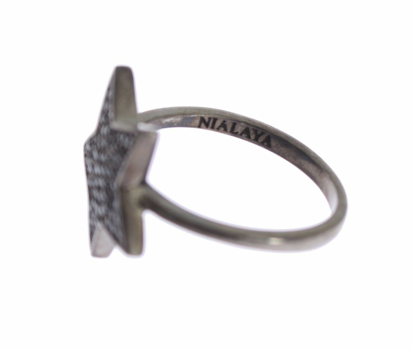 Nialaya Schwarzer CZ Stern 925 Silber Damen Ring