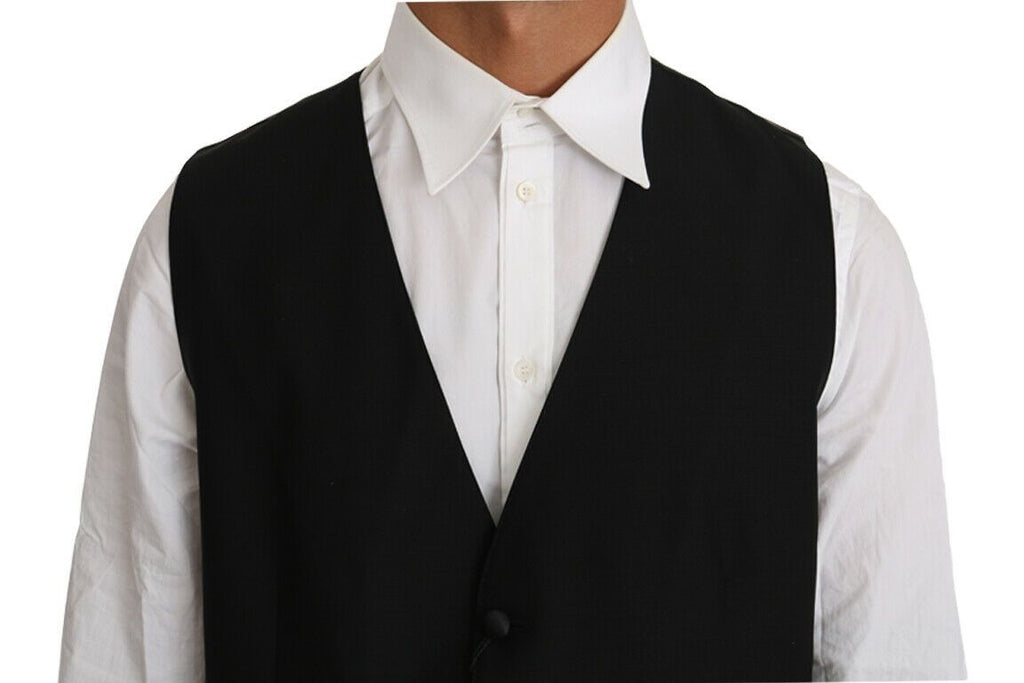Dolce & Gabbana Schwarze Weste aus fester Wolle und Seide