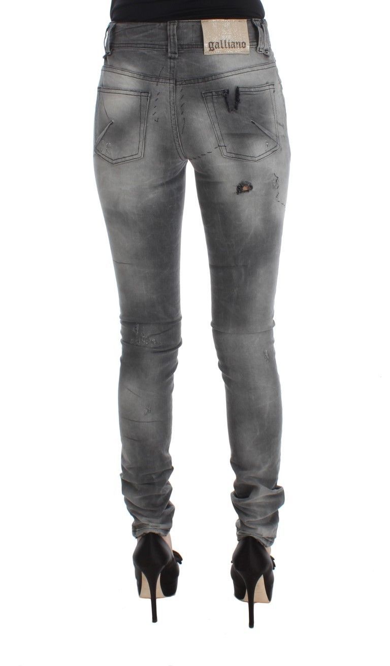 John Galliano Graue Baumwollmischung Slim Fit Denim Jeans Hose