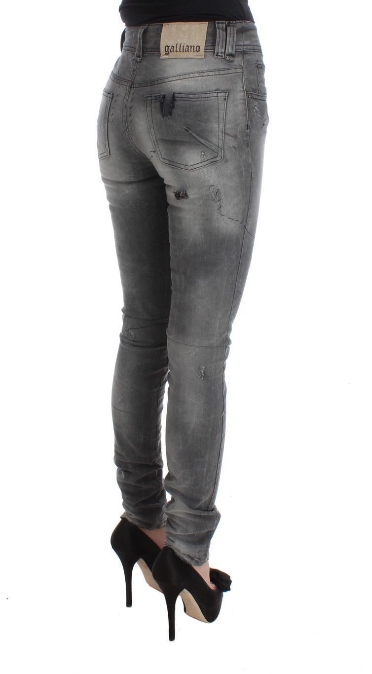 John Galliano Graue Baumwollmischung Slim Fit Denim Jeans Hose