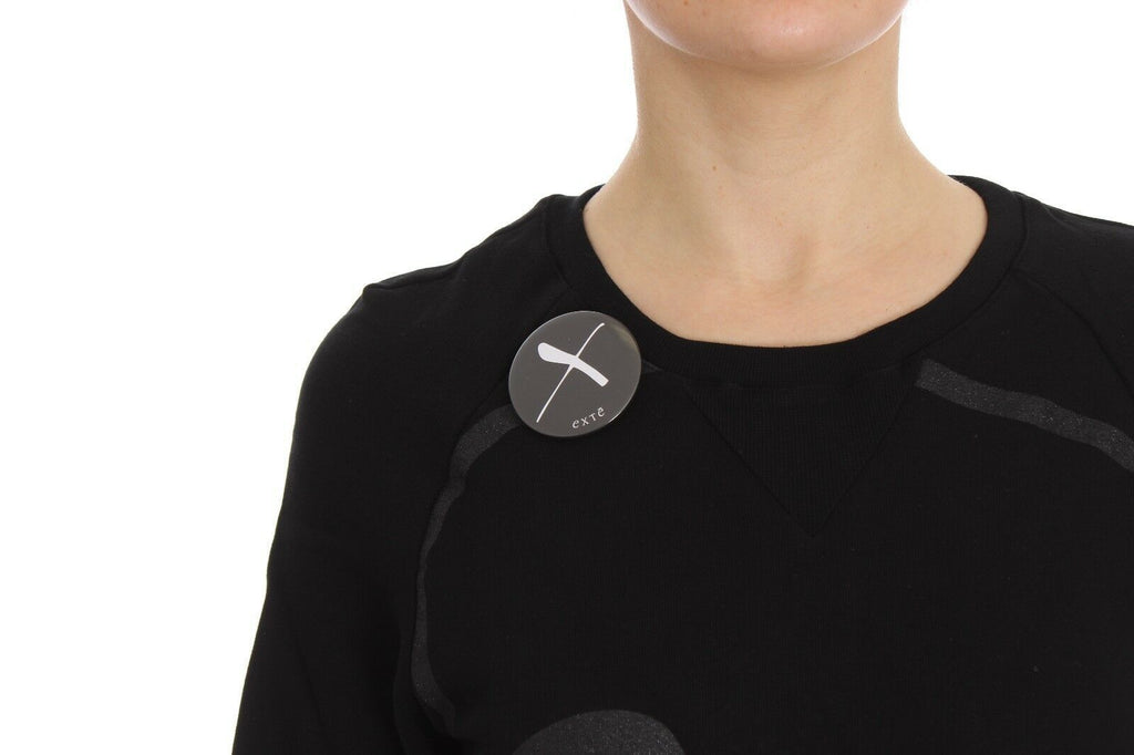 Exte Schwarzer Baumwollmotiv-Pullover mit Rundhalsausschnitt