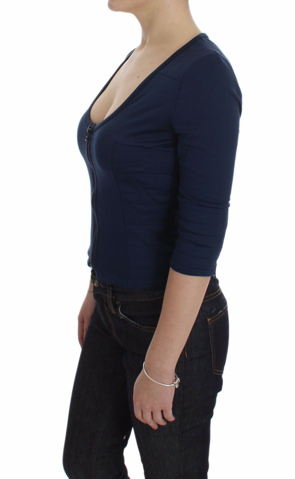 Exte Blaues Baumwoll-Top mit tiefem Rundhalsausschnitt und Reißverschluss