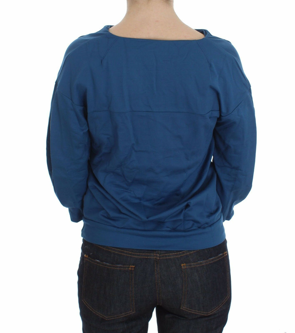 Exte Blaues Baumwolltop Pullover mit tiefem V-Ausschnitt Frauen Pullover