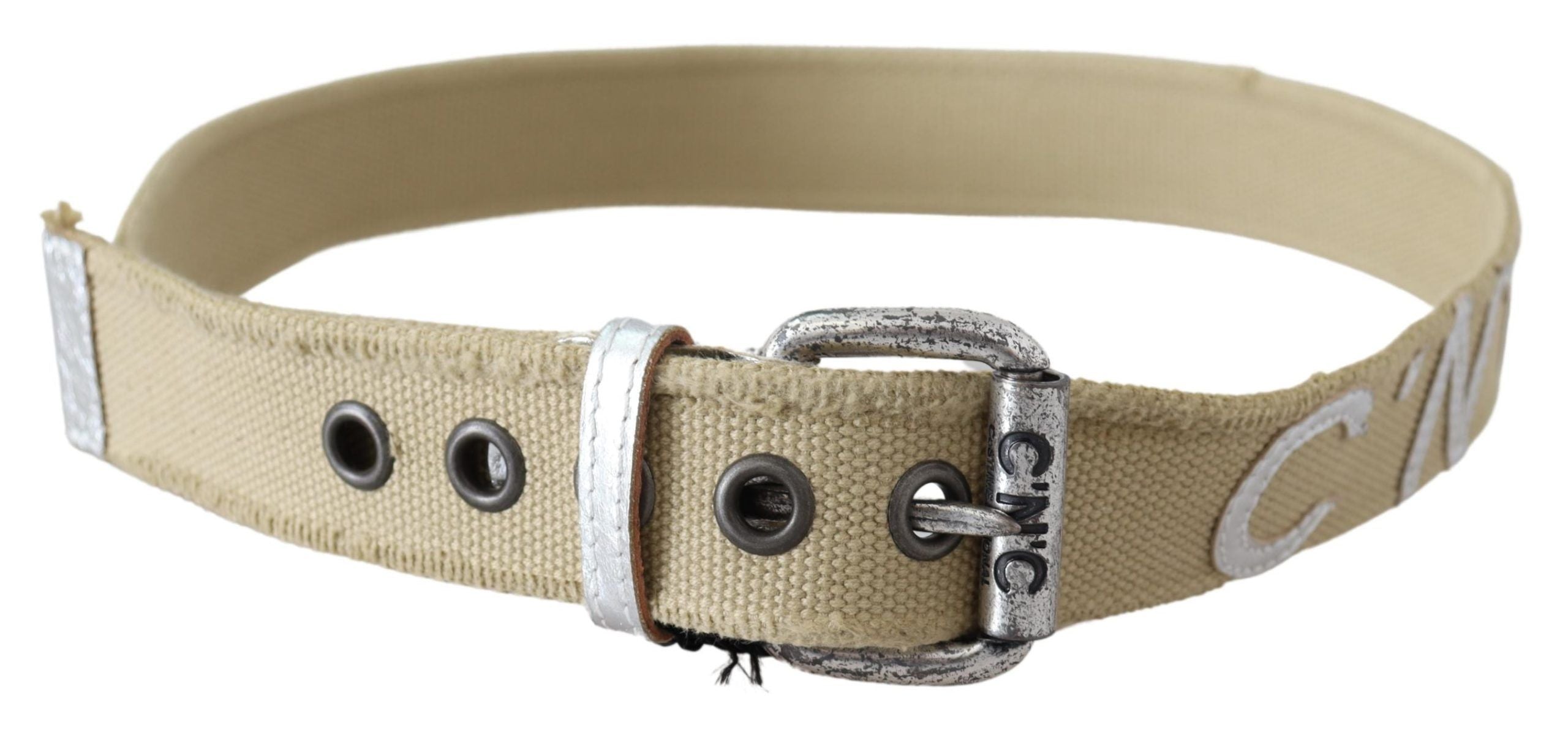 Costume National Beige Baumwolle Rustikale Logo Schnalle Gürtel