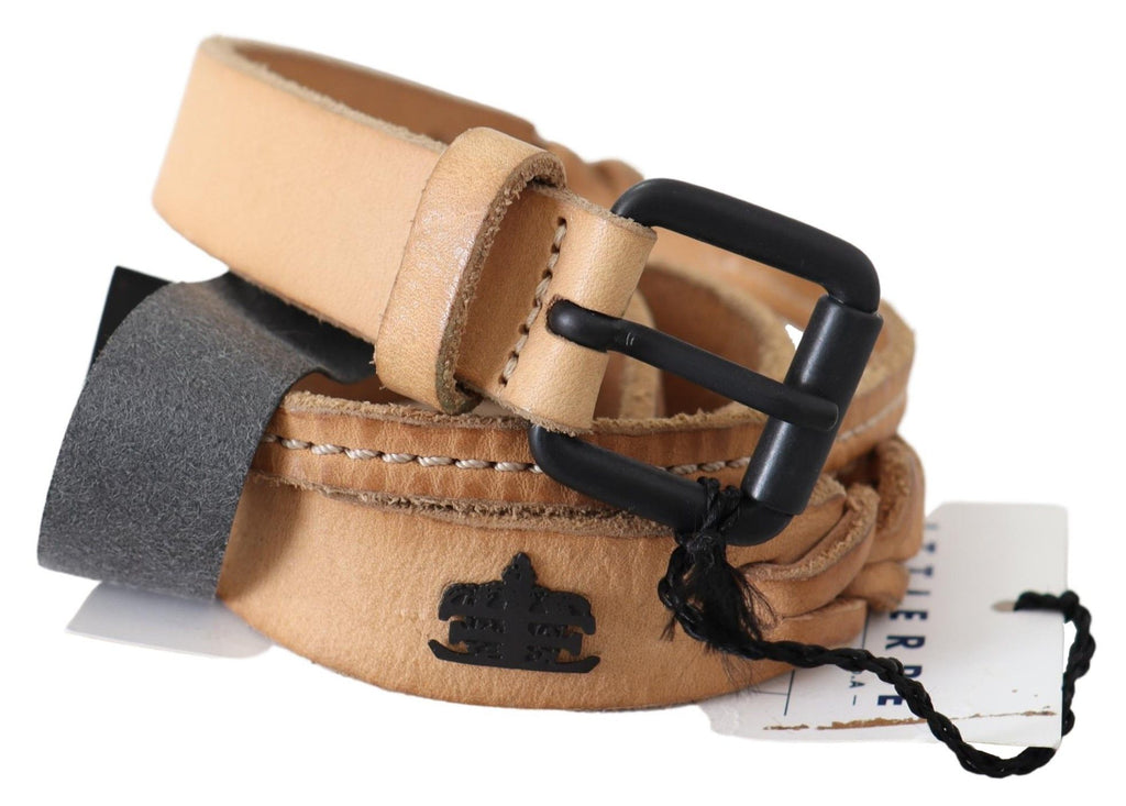 Scervino Street Hellbrauner schmaler Ledergürtel mit schwarzer Logoschnalle Gürtel