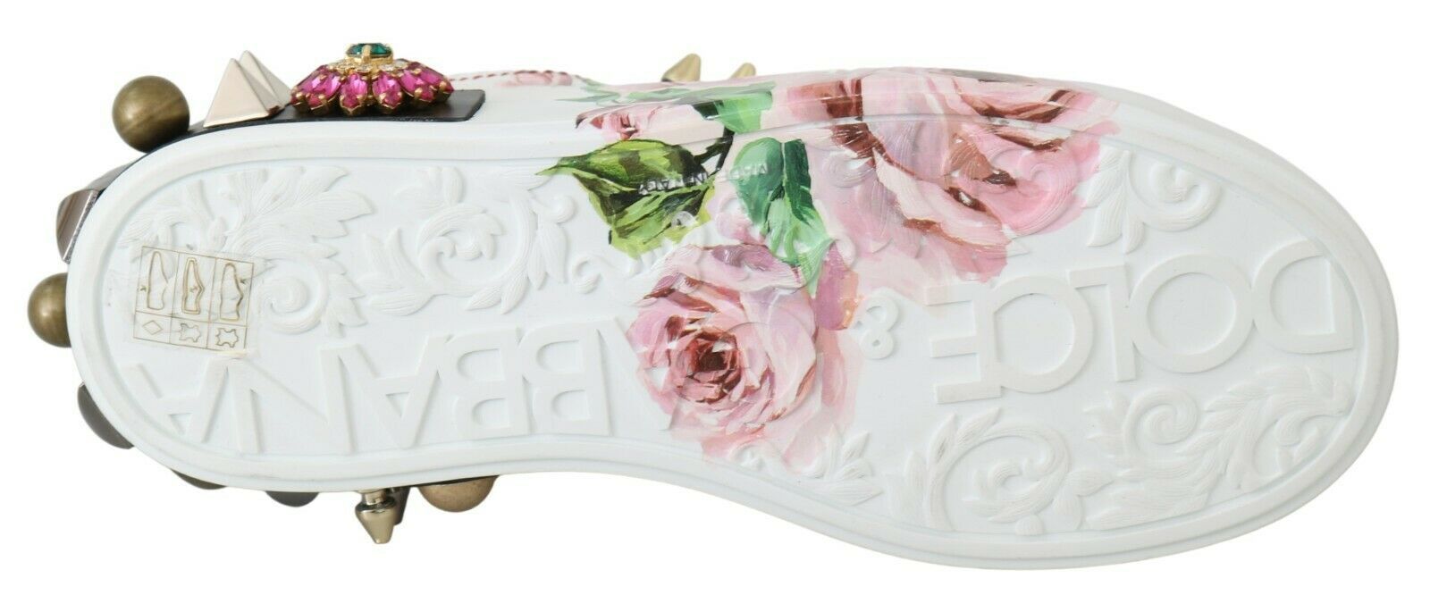 Dolce & Gabbana Weißes Leder Kristall Rosen Floral Turnschuhe Schuhe