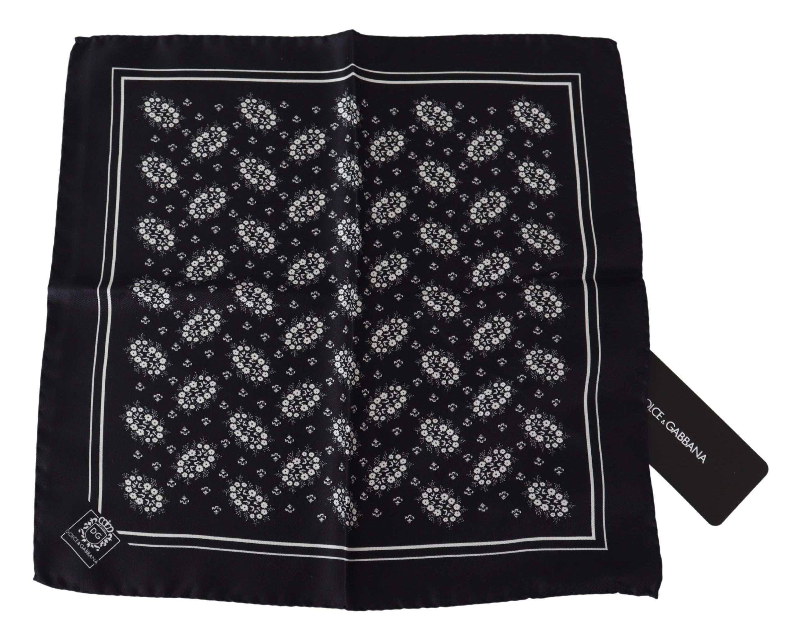 Dolce & Gabbana Schwarz gemustertes Quadratisches Halstuch Seidentaschentuch