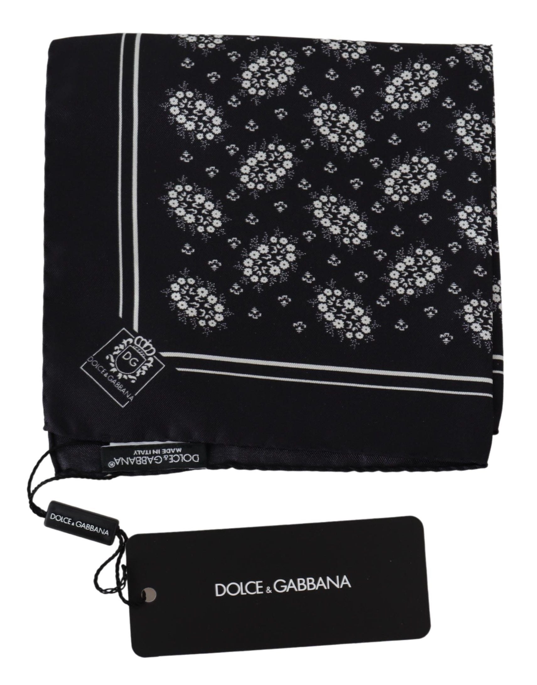 Dolce & Gabbana Schwarz gemustertes Quadratisches Halstuch Seidentaschentuch