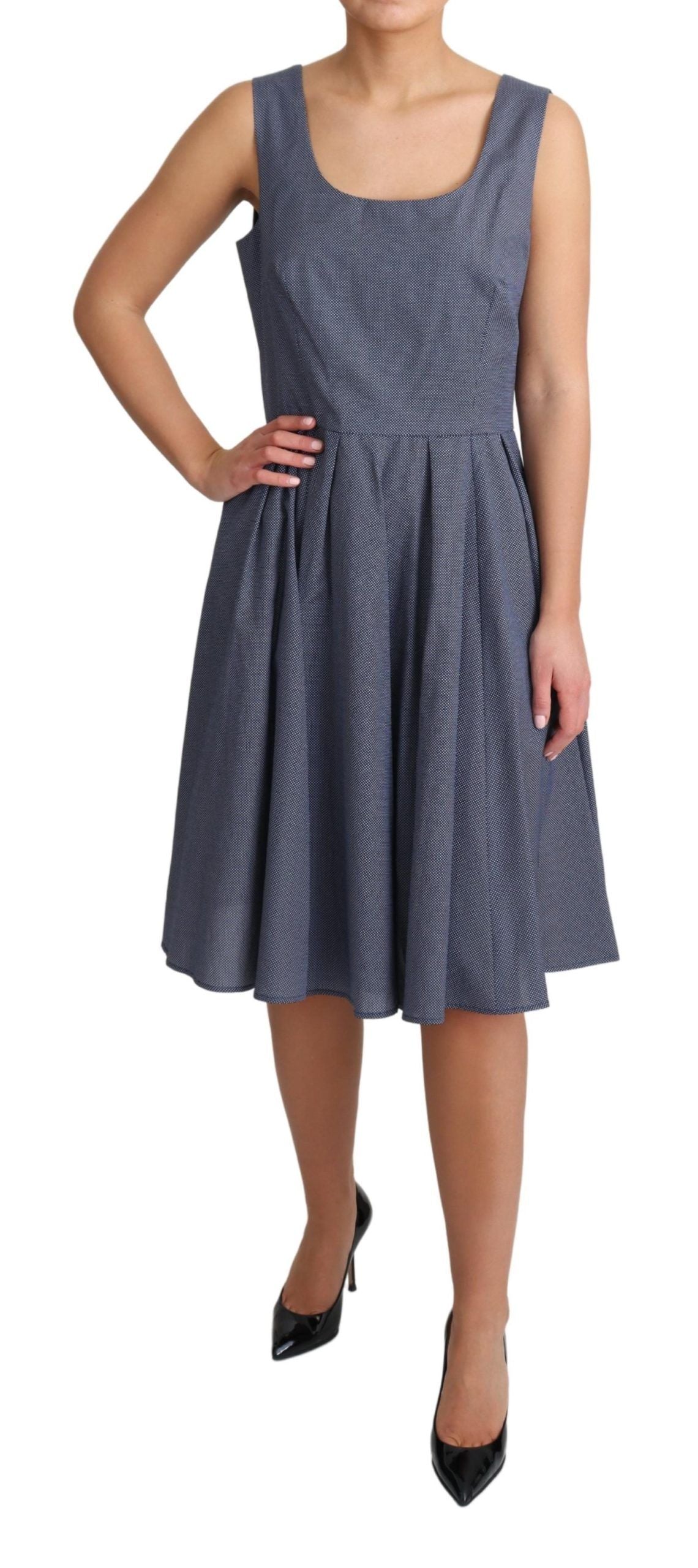 Dolce & Gabbana Blaues Stretchkleid mit Polka-Baumwolle in A-Linie