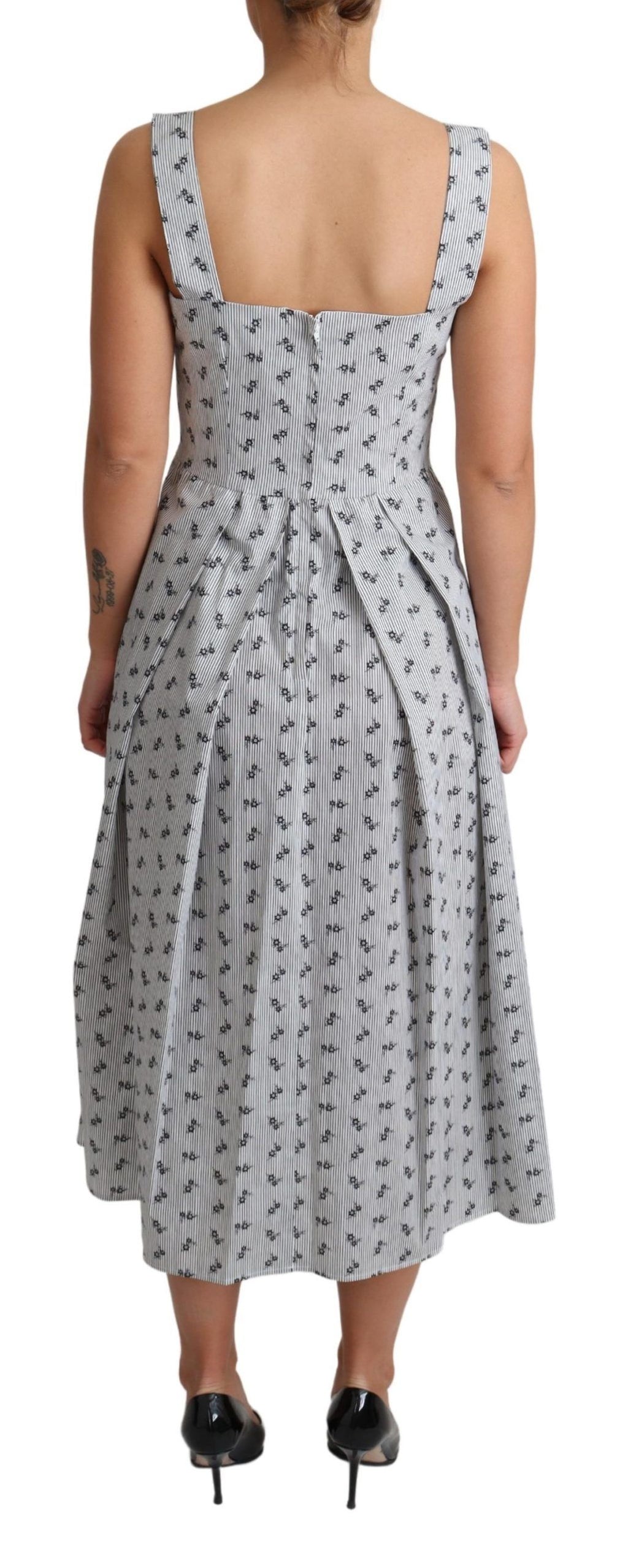 Dolce & Gabbana Blau Weiß Geblümtes Baumwollkleid in A-Linie