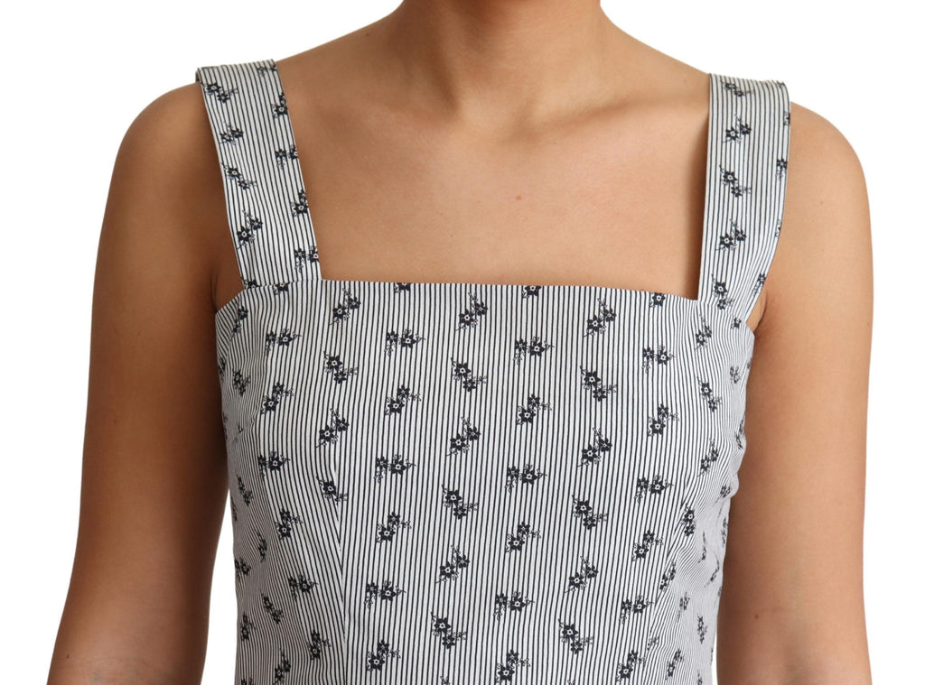 Dolce & Gabbana Blau Weiß Geblümtes Baumwollkleid in A-Linie