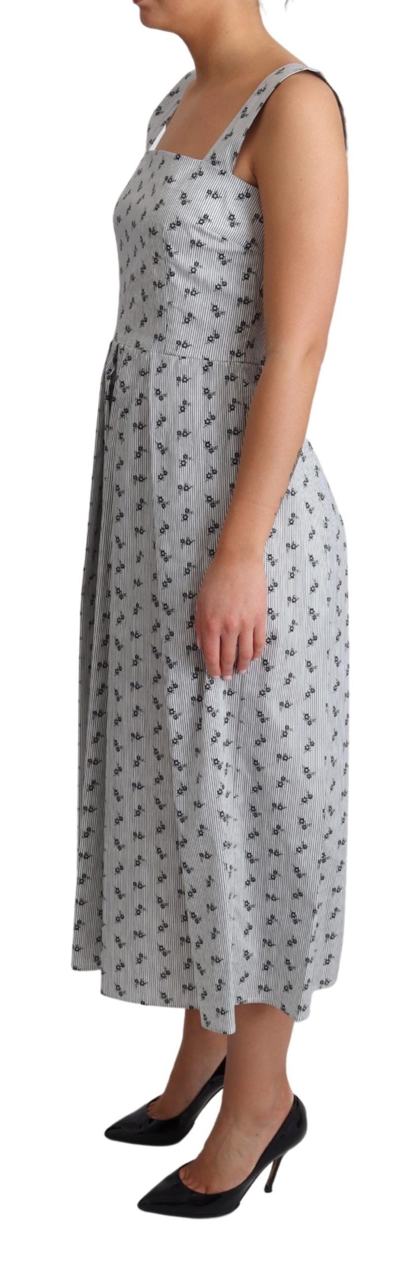 Dolce & Gabbana Blau Weiß Geblümtes Baumwollkleid in A-Linie