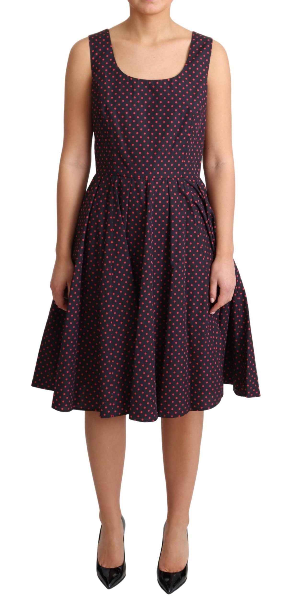 Dolce & Gabbana Rot Blau Polka Baumwolle A-Linie Kleid