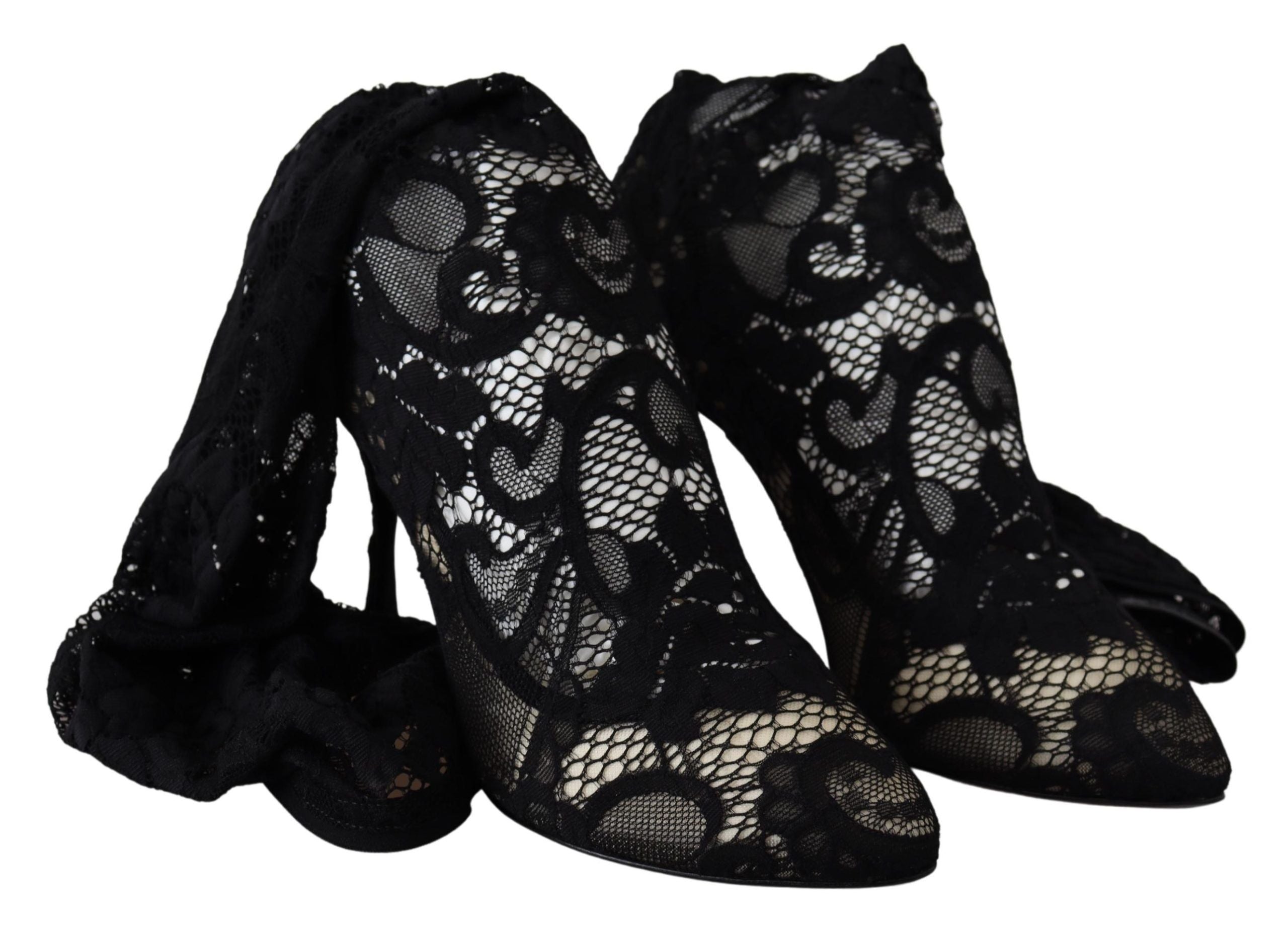 Dolce & Gabbana Schwarz Taormina Spitze Socken Stiefel Schuhe Pumps