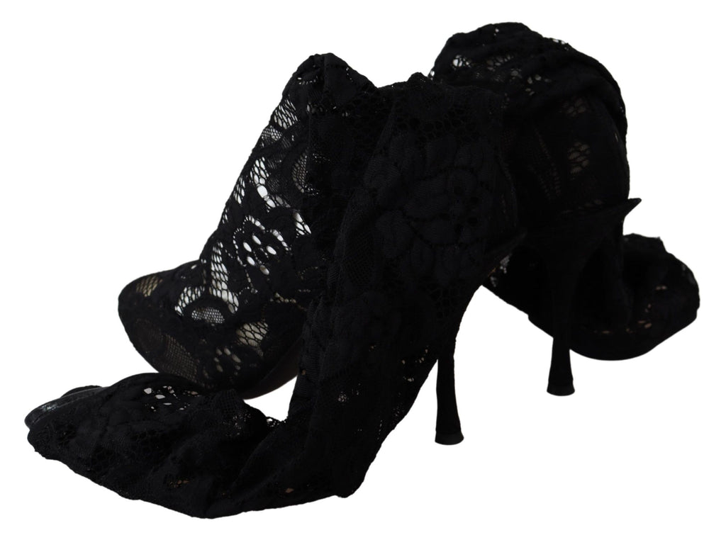 Dolce & Gabbana Schwarz Taormina Spitze Socken Stiefel Schuhe Pumps
