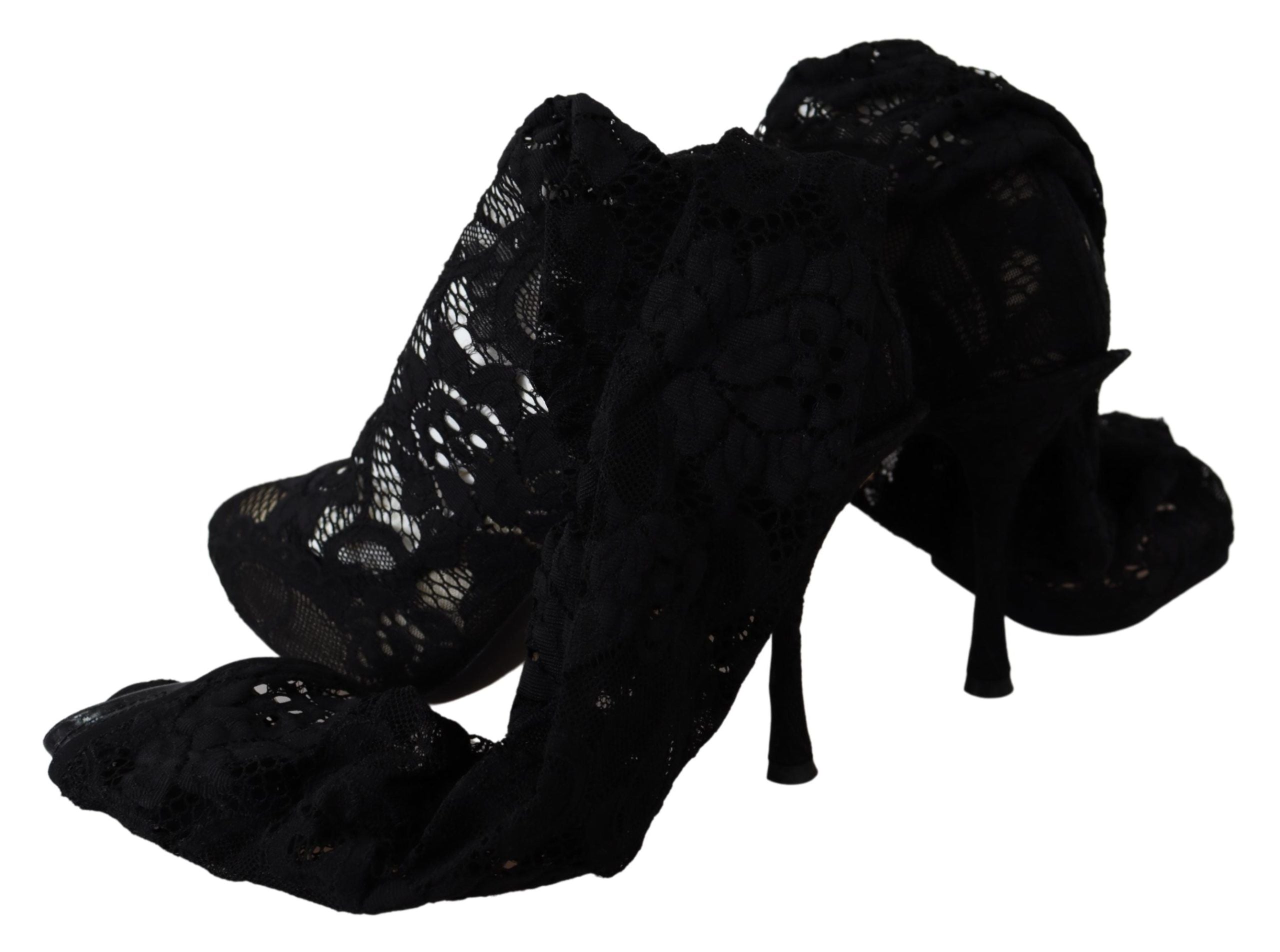Dolce & Gabbana Schwarz Taormina Spitze Socken Stiefel Schuhe Pumps