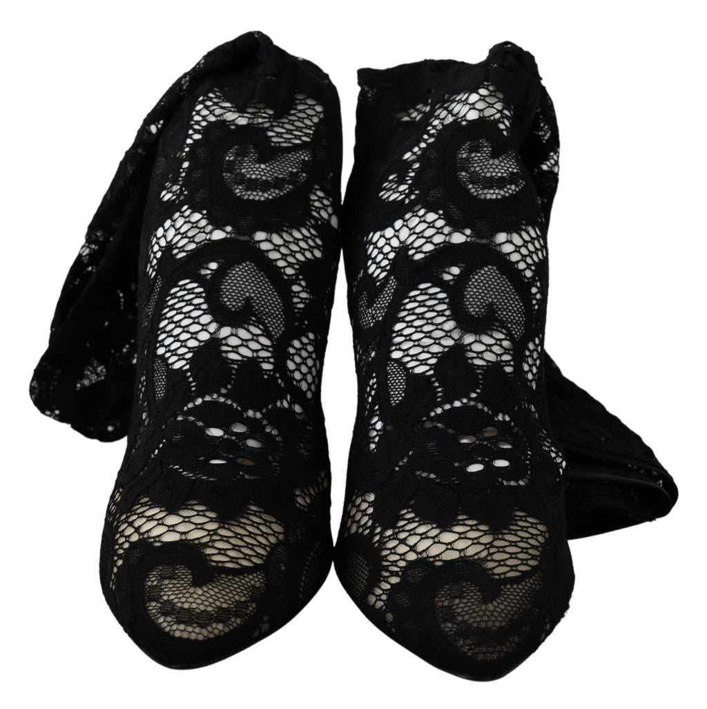 Dolce & Gabbana Schwarz Taormina Spitze Socken Stiefel Schuhe Pumps