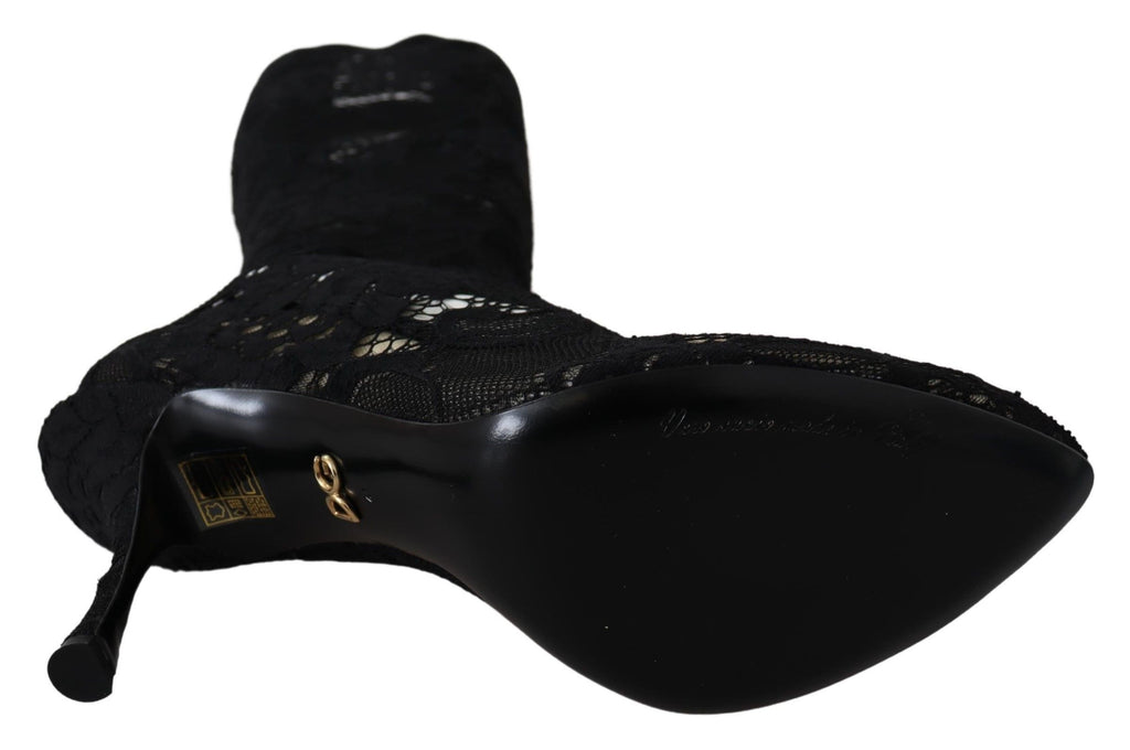 Dolce & Gabbana Schwarz Taormina Spitze Socken Stiefel Schuhe Pumps