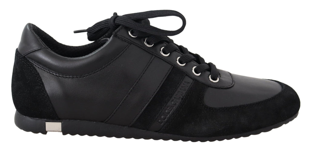 Dolce & Gabbana Schwarz Logo Leder Casual Turnschuhe Schuhe