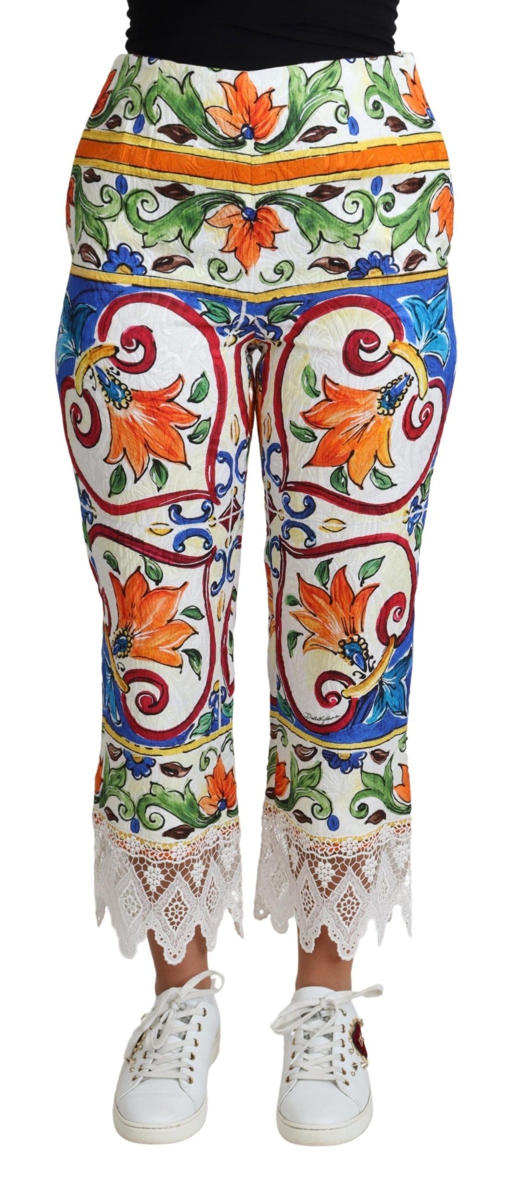 Dolce & Gabbana Multicolor Majolika Druck Hose Baumwolle Hose