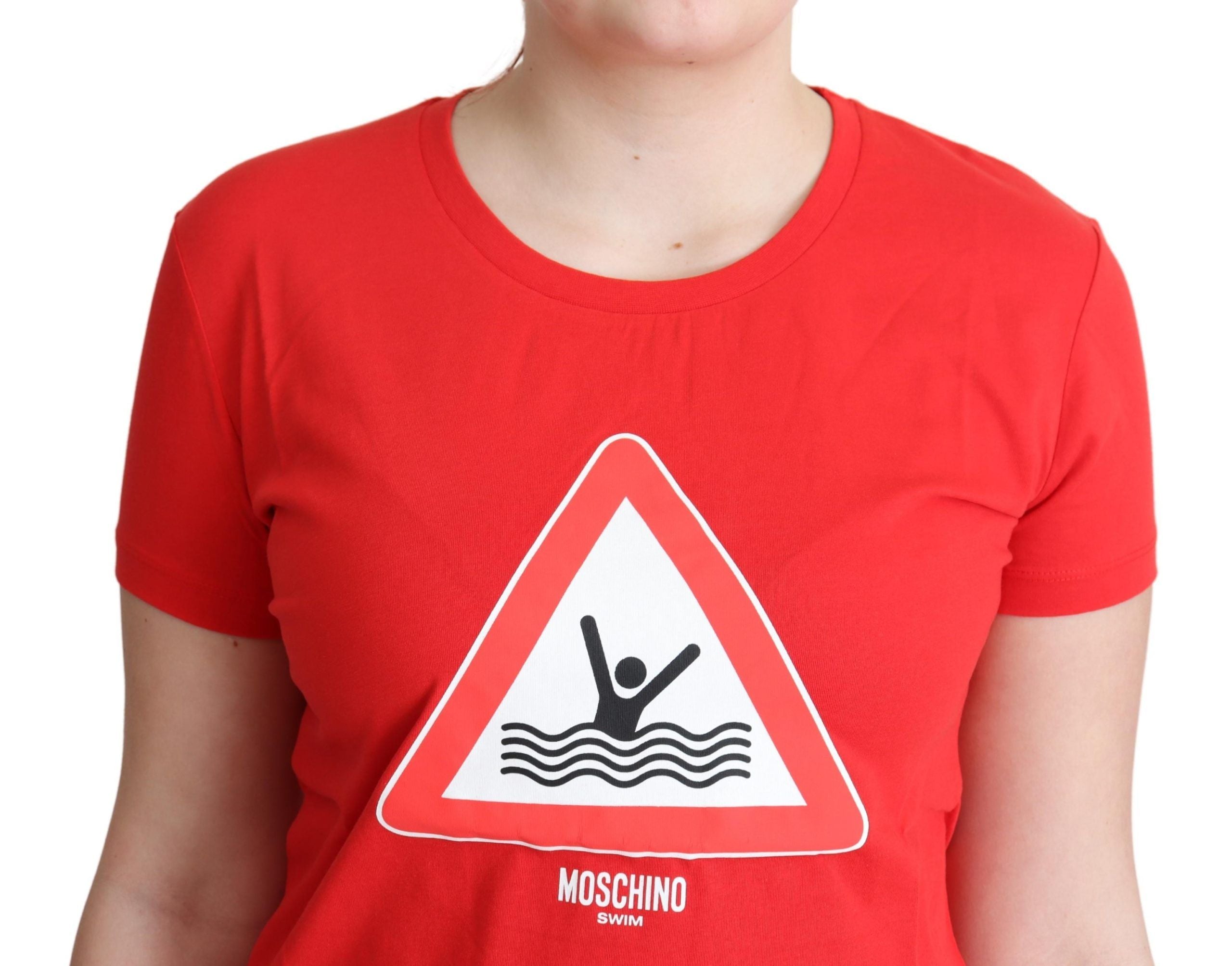 Moschino Rotes T-Shirt mit Dreiecksaufdruck aus Baumwolle zum Schwimmen