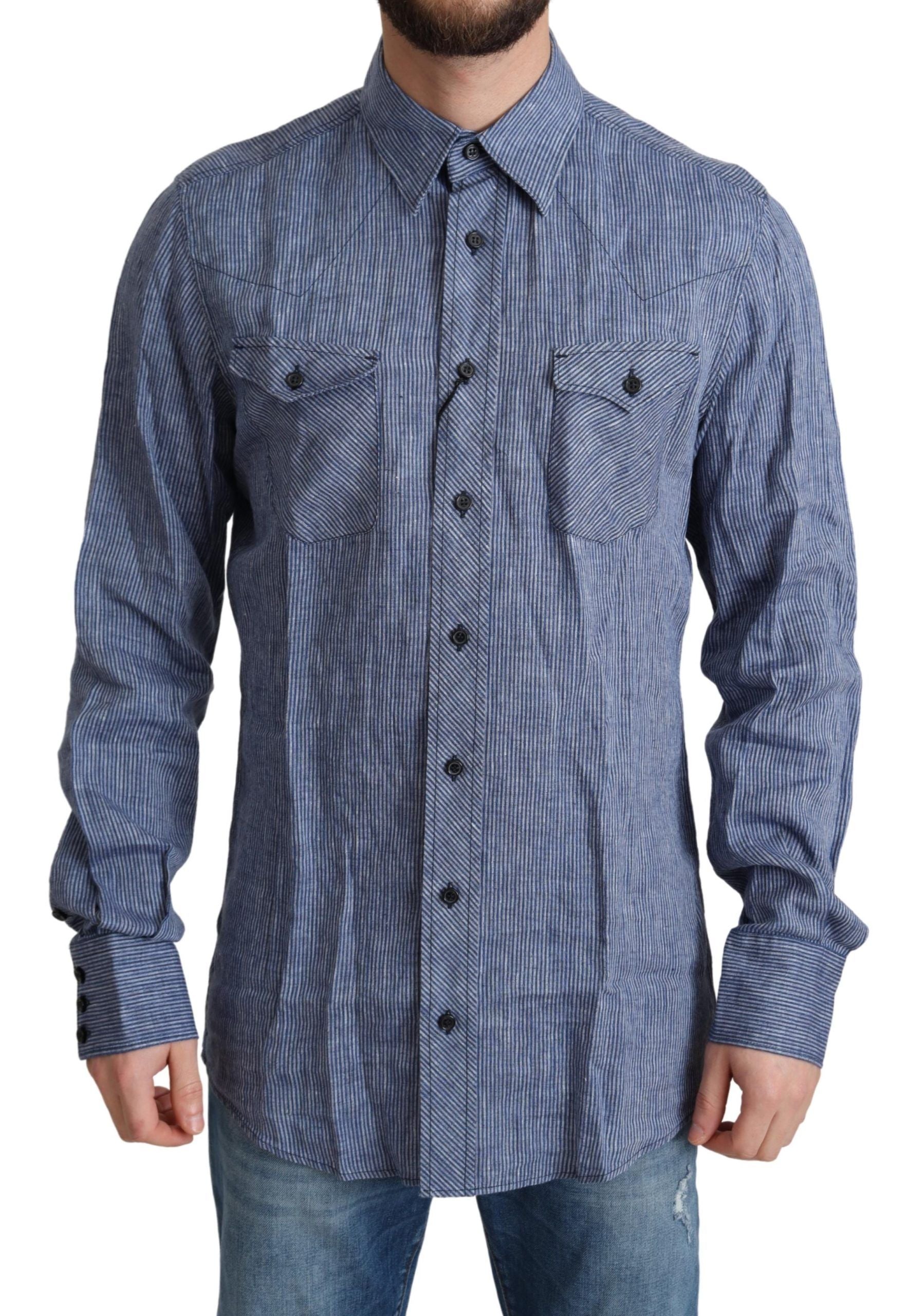 Dolce & Gabbana Blaue Streifen Männer Casual Button Down Hemd