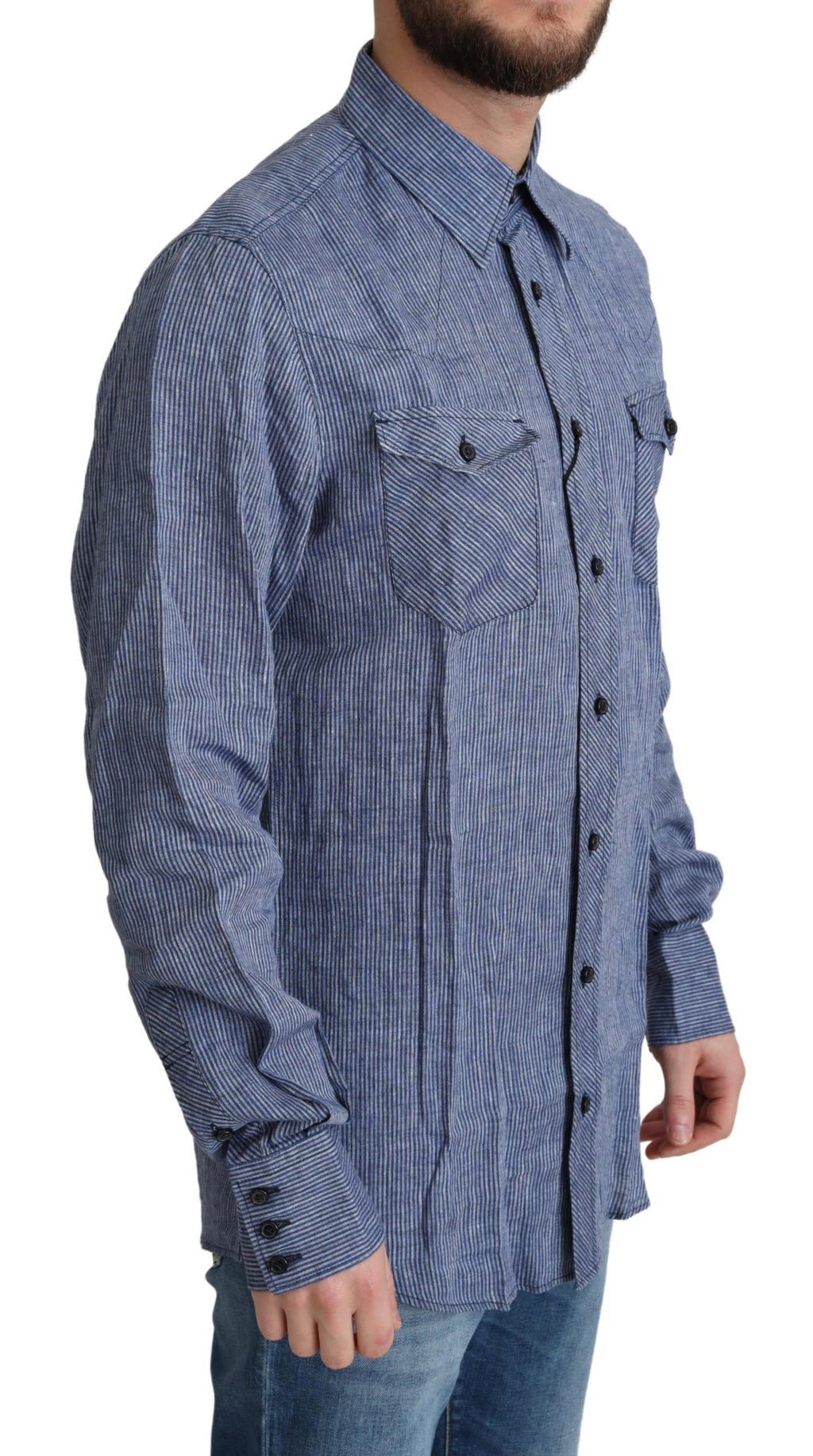 Dolce & Gabbana Blaue Streifen Männer Casual Button Down Hemd