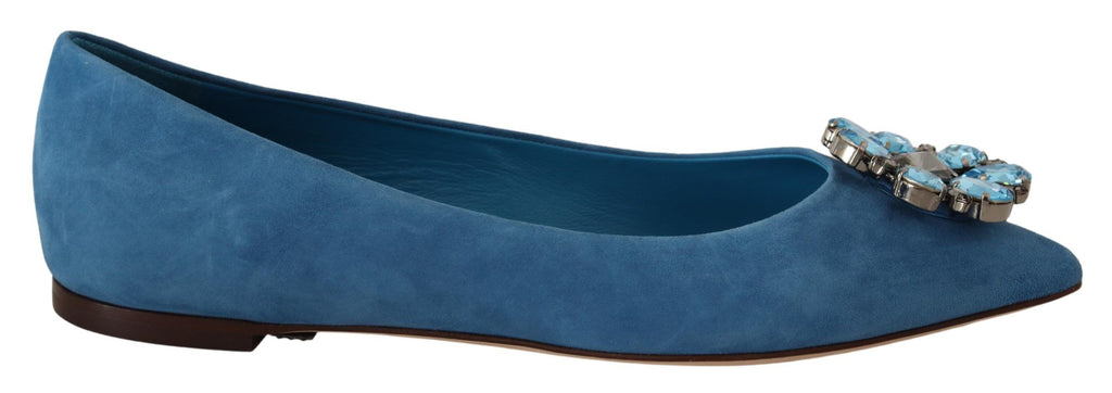Dolce & Gabbana Blau Wildleder Kristalle Loafers Flats Schuhe