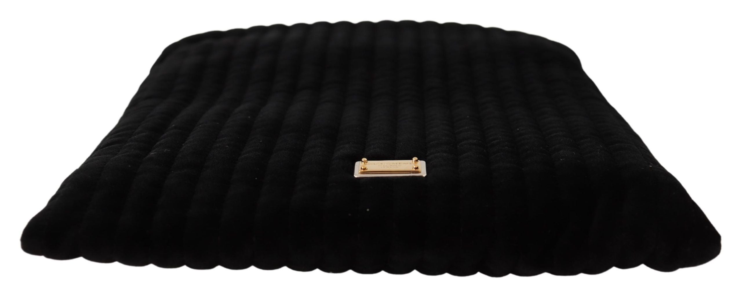 Dolce & Gabbana Schwarze Samt-Steppdecke Kordelzug Logo-Plakette Pouch Bag