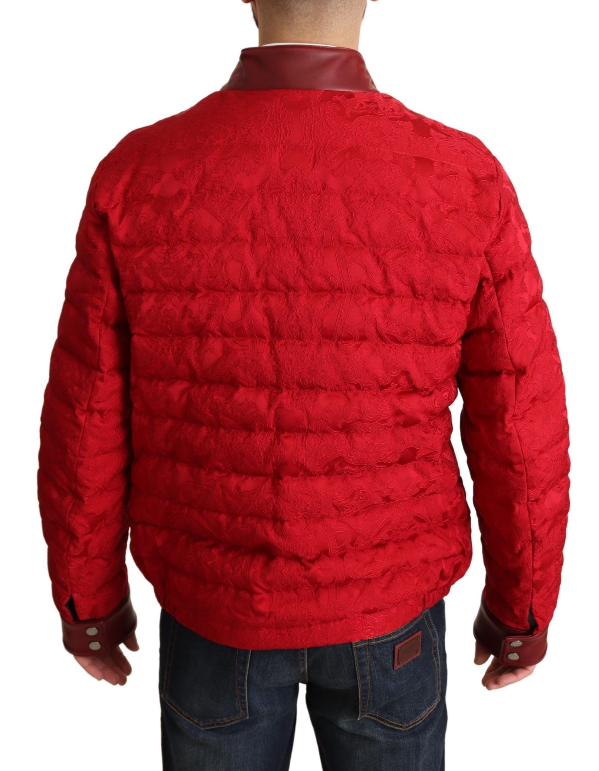 Dolce & Gabbana Roter Brokatbomber Goldkronen-Logo-Mantel Jacke