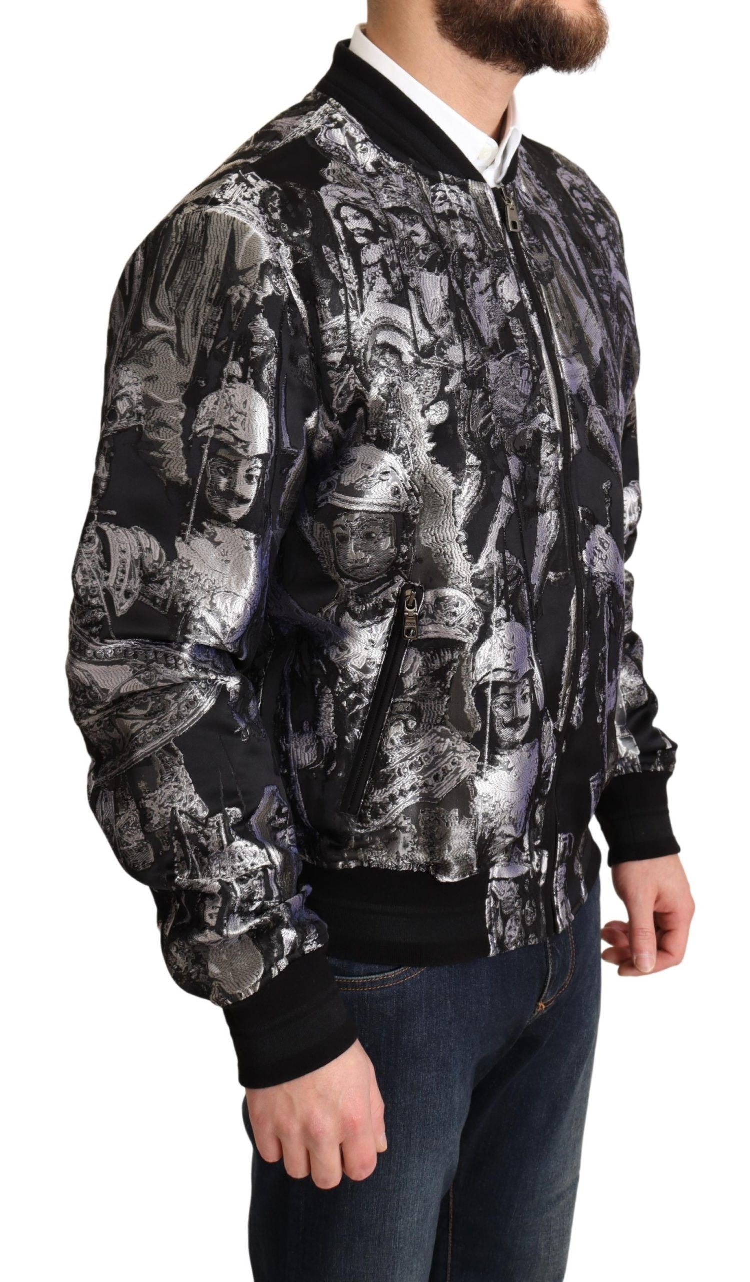 Dolce & Gabbana Schwarz Silber Puppi Motiv Bomberjacke