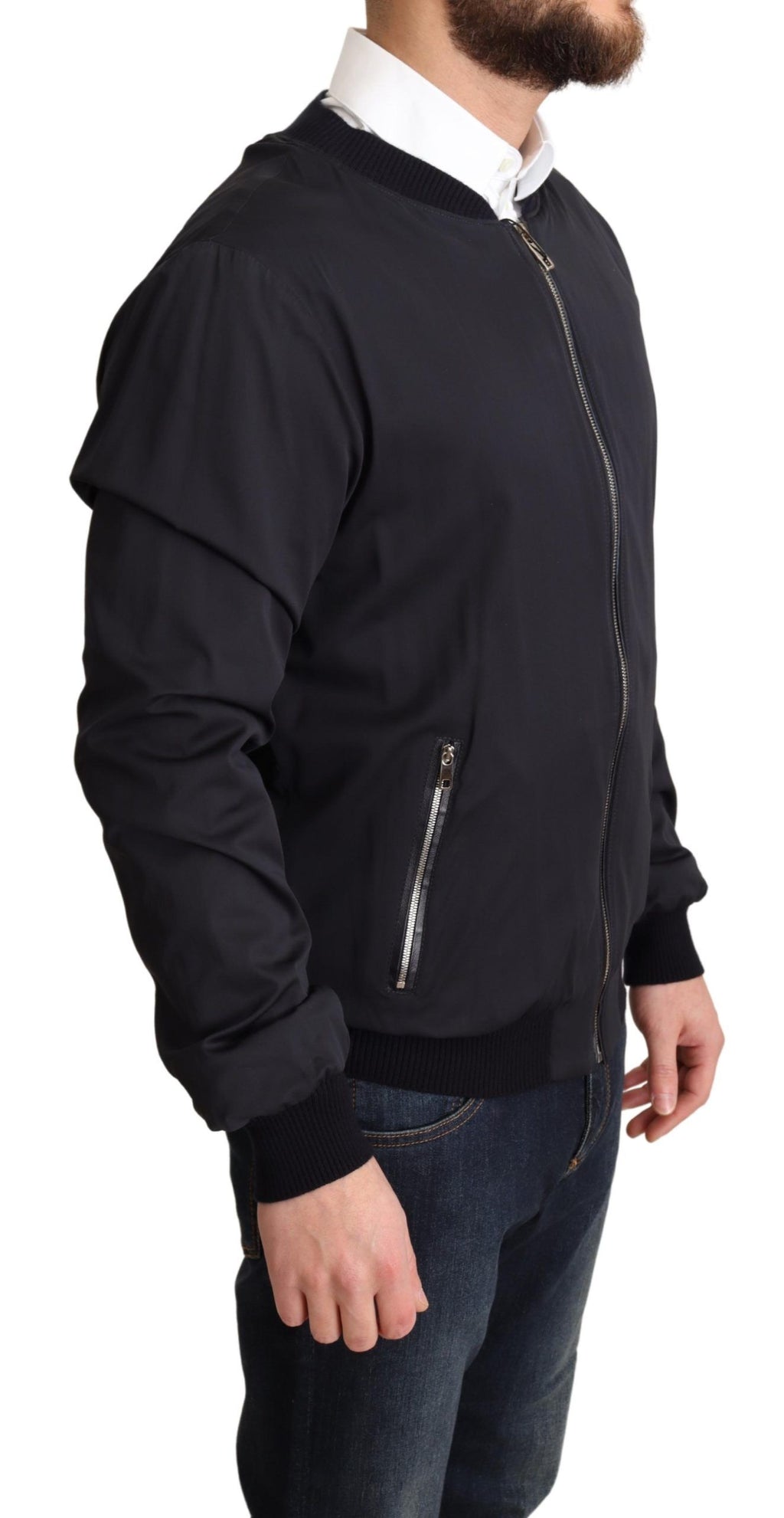 Dolce & Gabbana Blauer Seidenmantel Kurzer Bomber Männer Jacke