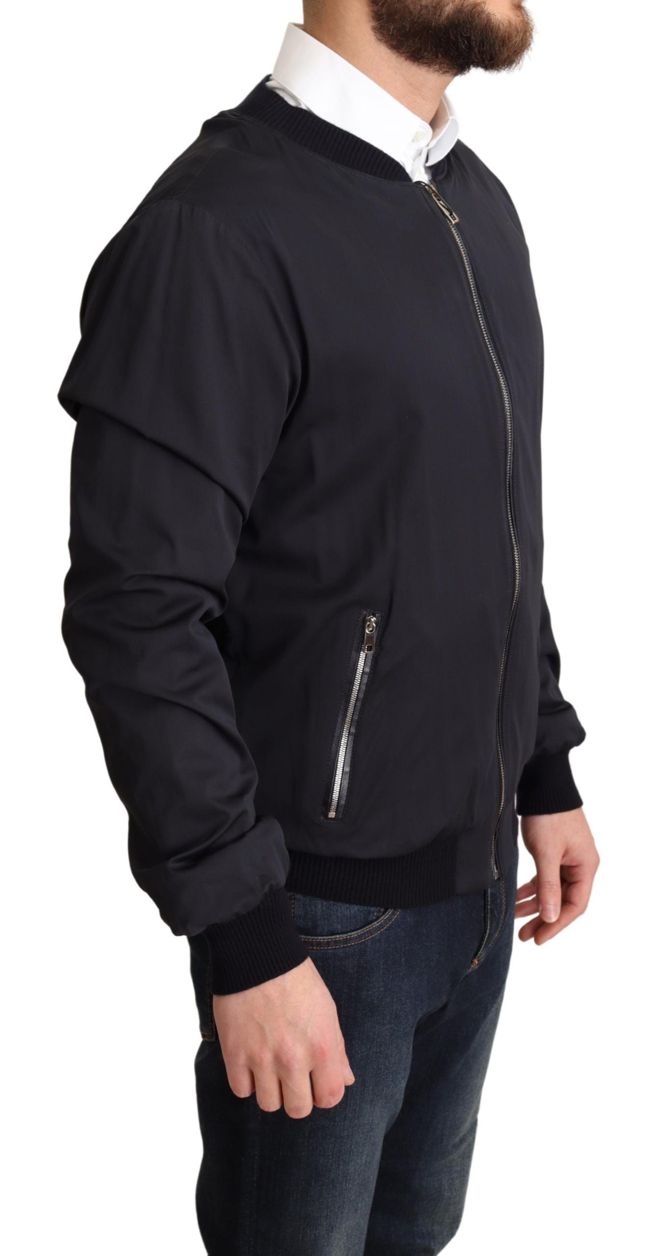 Dolce & Gabbana Blauer Seidenmantel Kurzer Bomber Männer Jacke