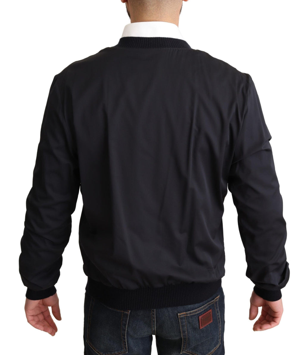 Dolce & Gabbana Blauer Seidenmantel Kurzer Bomber Männer Jacke