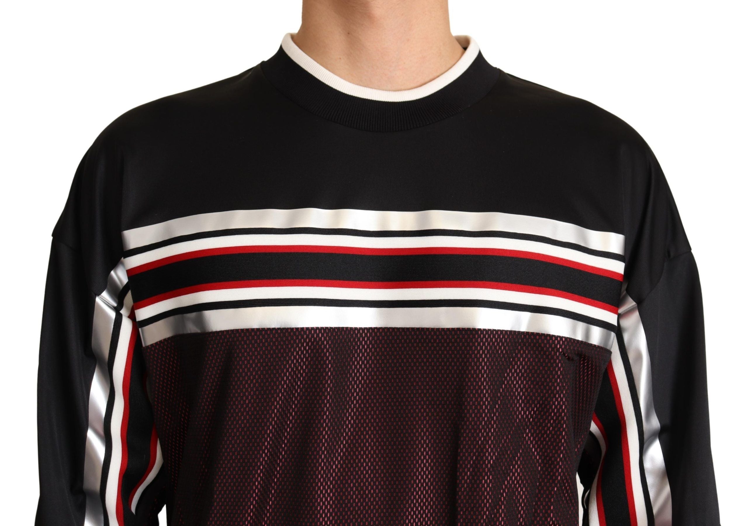 Dolce & Gabbana Schwarzer roter Mesh Sport Pullover mit Rundhalsausschnitt