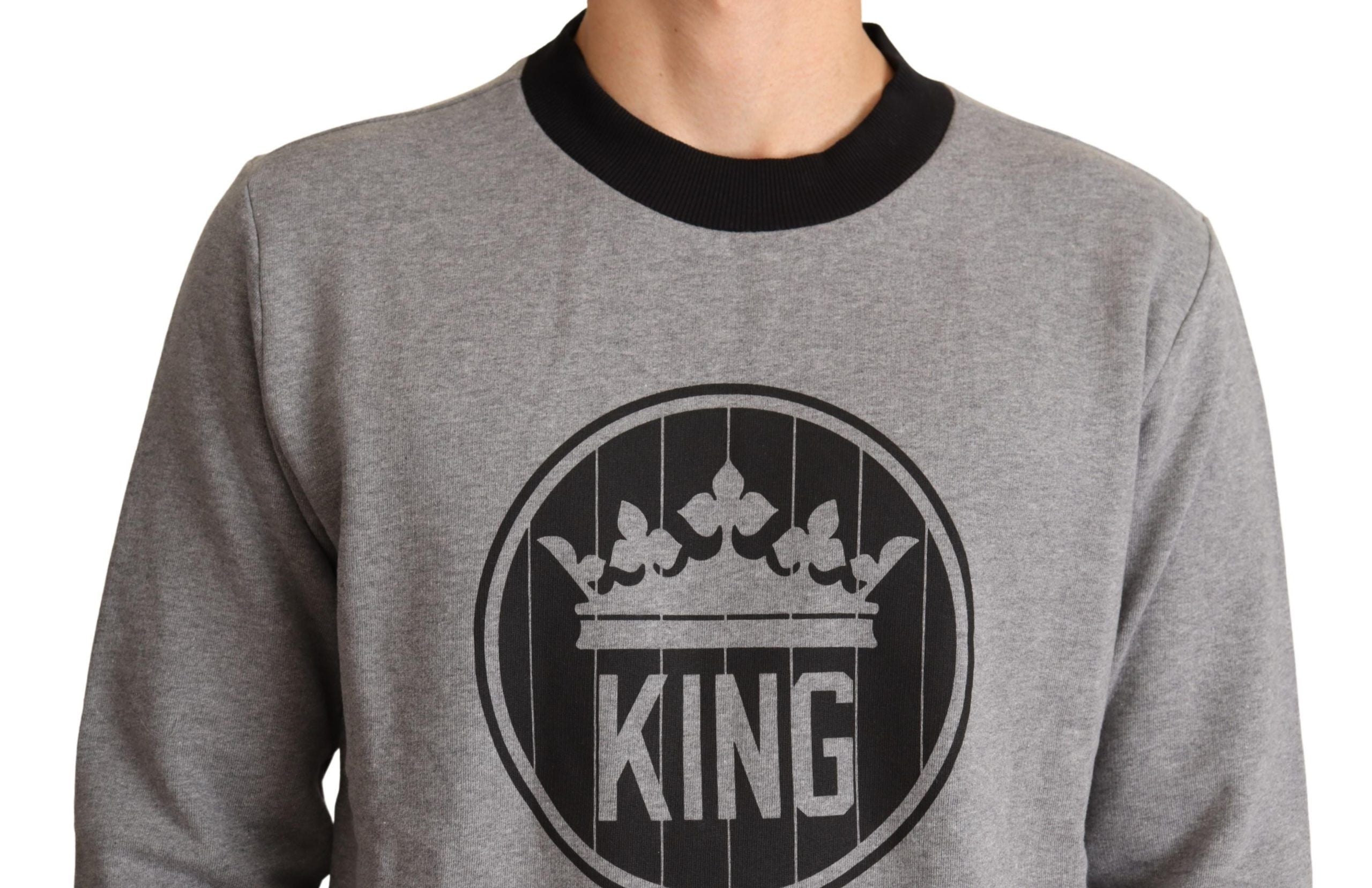 Dolce & Gabbana Grauer Crown King Pullover aus Baumwolle
